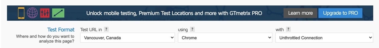 GTmetrix Device, Browser, and Location Selection 