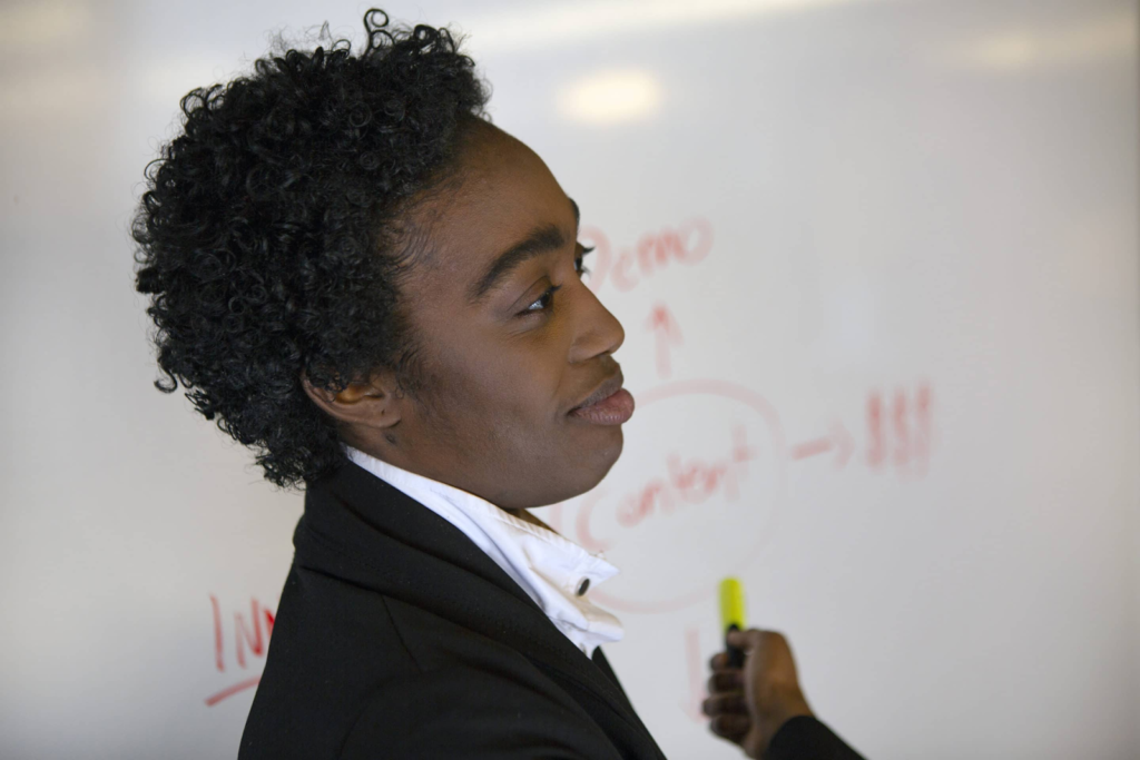 Person making a white board presentation